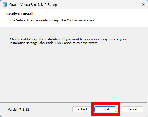 Screenshot of running the installer